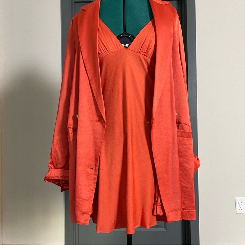 Free People Red Orange Oversized Blazer & Slip Dress Set Medium